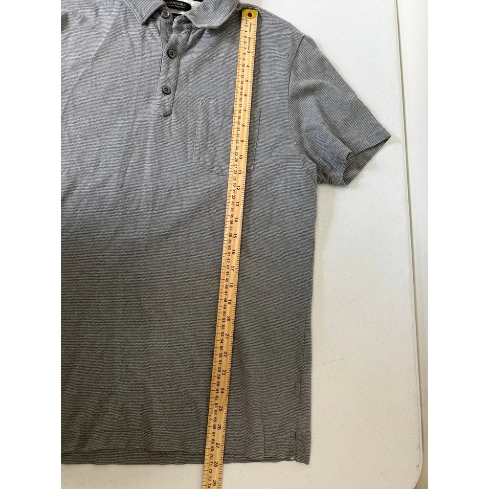 Banana Republic Mens Performance Pique Polo Shirt Grey Stripe Standard Fit L